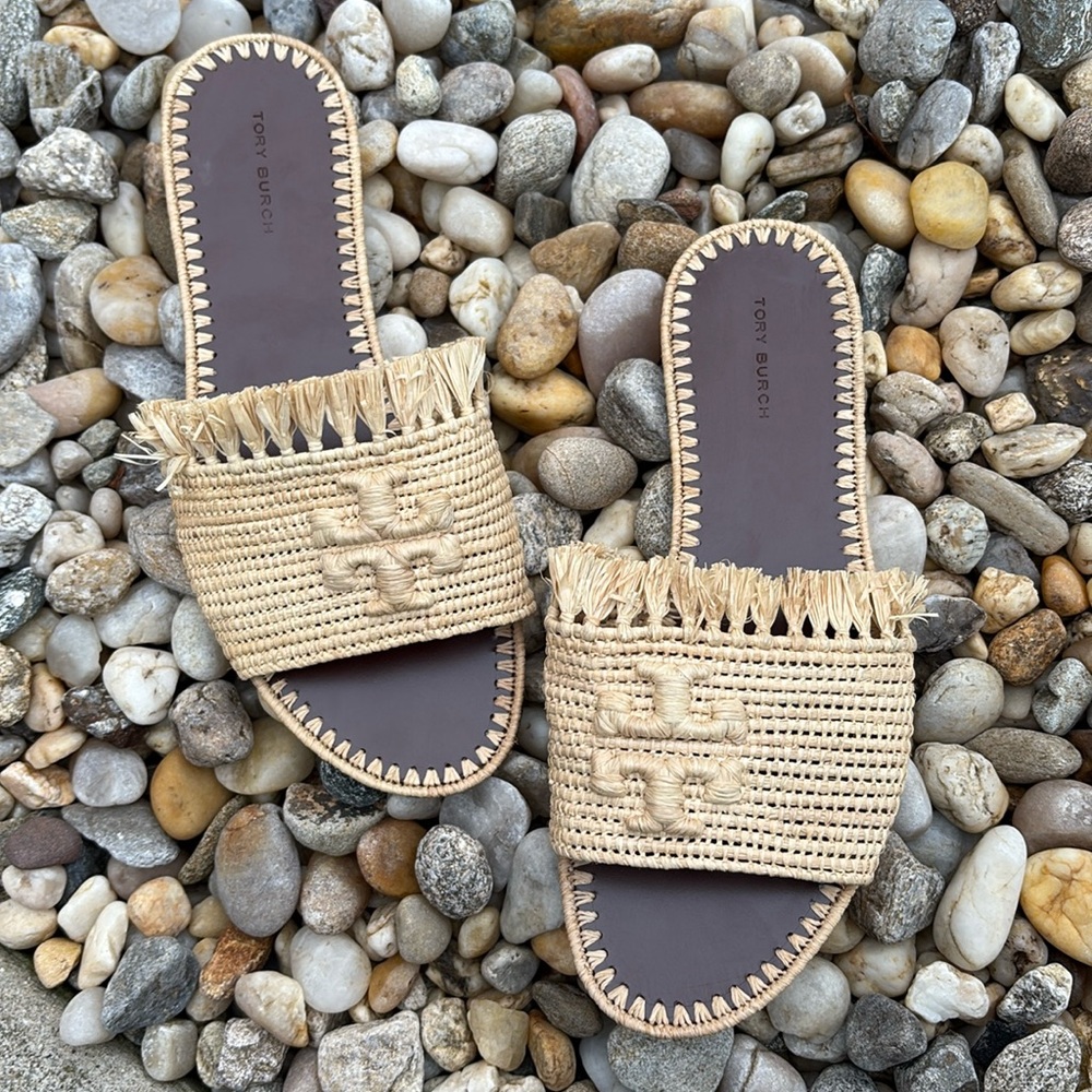 Tory Burch Eleanor Raffia Slide Sandals (sz 8)